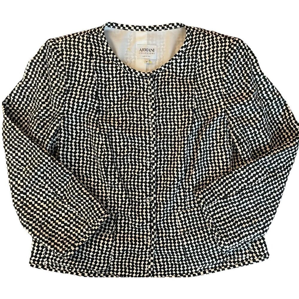 ARMANI COLLEZIONI Le Giorgio $895 Italy Geo Print Cotton Silk Jacket Top Size 12 - Picture 3 of 5
